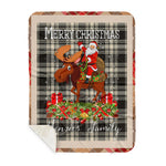 Personalized Gift Plaid Tartan Blanket Clan Menzies Old With Moose Lover Xmas Gift Santa Riding Plaid Christmas Sherpa Blanket