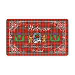 Doormat - Welcome Mat Scottish Clan Badge Fraser Weathered Tartan Door Mat, Plaid Doormat With Thistle and Two Lion Scottish