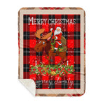 Personalized Gift Plaid Tartan Blanket Clan Ramsay Modern With Moose Lover Xmas Gift Santa Riding Buffalo Plaid Christmas Sherpa Blanket