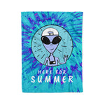 Scotstee Shop - Scotstee Shop Blanket Funny Alien Here for Summer Spiral Tie Dye Teal and Blue Rainbow Hippie Fleece Blanket