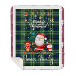 Personalized Gift Tartan Plaid Blanket Clan Purves With Funny Santa Snowman Reindeer Merry Christmas Gift Sherpa Blanket, blue plaid sherpa blanket,blue tartan sherpa blanket,Buchan,buffalo plaid sherpa blanket,christmas sherpa blanket,Christmas Throw Blanket-Recovered