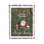 Personalized Gift Tartan Plaid Blanket Clan Menzies Green Ancient With Funny Santa Snowman Reindeer Merry Christmas Fleece Blanket, Home Living Room, Plaid Blanket, Tartan Blanket, Scottish Blanket, Buffalo fleece blanket, Christmas Blanket