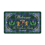 Doormat - Welcome Mat Scottish Clan Cockburn Ancient Tartan Door Mat, Plaid Doormat With Thistle and Two Lion Scottish