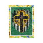 Scotstee Shop - Fleece Blanket - Jesus Love Faith Christian Sunflower USA Flag Gifts Fleece Blanket