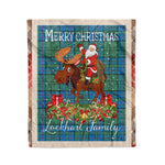 Personalized Gift Plaid Tartan Blanket Clan Lockhart With Moose Lover Xmas Gift Santa Riding Christmas Fleece Blanket