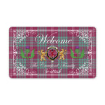 Doormat - Welcome Mat Scottish Clan Crawford Ancient Tartan Door Mat, Plaid Doormat With Thistle and Two Lion Scottish