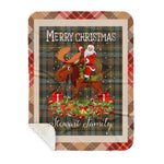 Personalized Gift Plaid Tartan Blanket Clan Stewart Hunting Weathered With Moose Lover Xmas Gift Santa Riding Buffalo Plaid Christmas Sherpa Blanket