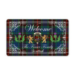 Doormat - Welcome Mat Scottish Clan Fraser Hunting Ancient Tartan Door Mat, Plaid Doormat With Thistle and Two Lion Scottish