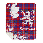 Scotstee Shop - Tartan Blanket Thistle and Lion Scottish Clan Galloway Red Plaid Blanket - Sherpa Blanket