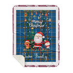 Personalized Gift Tartan Plaid Blanket Clan Bairn With Funny Santa Snowman Reindeer Merry Christmas Gift Sherpa Blanket, blue plaid sherpa blanket,blue tartan sherpa blanket,Buchan,buffalo plaid sherpa blanket,christmas sherpa blanket,Christmas Throw Blanket
