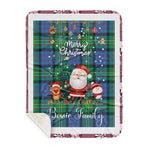 Personalized Gift Tartan Plaid Blanket Clan Bowie With Funny Santa Snowman Reindeer Merry Christmas Gift Sherpa Blanket, blue plaid sherpa blanket,blue tartan sherpa blanket,Buchan,buffalo plaid sherpa blanket,christmas sherpa blanket,Christmas Throw Blanket