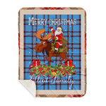 Personalized Gift Plaid Tartan Blanket Clan Elliot Ancient With Moose Lover Xmas Gift Santa Riding Buffalo Plaid Christmas Sherpa Blanket