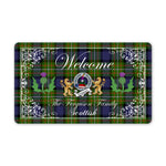 Doormat - Welcome Mat Scottish Clan Badge Ferguson Tartan Door Mat, Plaid Doormat With Thistle and Two Lion Scottish