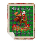 Personalized Gift Plaid Tartan Blanket Clan Elphinstone Hunting With Moose Lover Xmas Gift Santa Riding Buffalo Plaid Christmas Sherpa Blanket