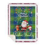 Personalized Gift Tartan Plaid Blanket Clan Johnston Ancient With Funny Santa Snowman Reindeer Merry Christmas Gift Sherpa Blanket, blue plaid sherpa blanket,blue tartan sherpa blanket,Buchan,buffalo plaid sherpa blanket,christmas sherpa blanket,Christmas Throw Blanket