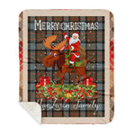 Personalized Gift Plaid Tartan Blanket Clan MacLaren Weathered With Moose Lover Xmas Gift Santa Riding Plaid Christmas Sherpa Blanket