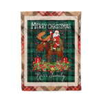 Personalized Gift Plaid Tartan Blanket Clan Ross Hunting Modern With Moose Lover Xmas Gift Santa Riding Christmas Fleece Blanket