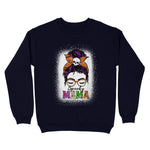 Standard Crew Neck Sweatshirt - Spooky Mama Messy Bun Skull Halloween Costume Momster Witchy Women Spooky Halloween Mommy - Scotstee Shop