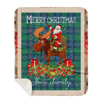 Personalized Gift Plaid Tartan Blanket Clan Shaw Ancient With Moose Lover Xmas Gift Santa Riding Buffalo Plaid Christmas Sherpa Blanket