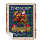 Personalized Gift Plaid Tartan Blanket Clan Hope With Moose Lover Xmas Gift Santa Riding Buffalo Plaid Christmas Sherpa Blanket