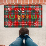 Doormat - Welcome Mat Scottish Clan Cumming Tartan Door Mat, Plaid Doormat With Thistle and Two Lion Scottish