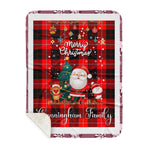Personalized Gift Tartan Plaid Blanket Clan Cunningham Modern With Funny Santa Snowman Reindeer Merry Christmas Gift Sherpa Blanket, blue plaid sherpa blanket,blue tartan sherpa blanket,Buchan,buffalo plaid sherpa blanket,christmas sherpa blanket,Christmas Throw Blanket