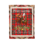 Personalized Gift Plaid Tartan Blanket Clan MacBean Modern With Moose Lover Xmas Gift Santa Riding Christmas Fleece Blanket