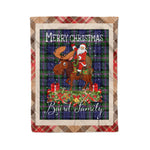 Personalized Gift Plaid Tartan Blanket Clan Baird With Moose Lover Xmas Gift Santa Riding Christmas Fleece Blanket