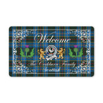 Doormat - Welcome Mat Scottish Clan Badge Cockburn Tartan Door Mat, Plaid Doormat With Thistle and Two Lion Scottish