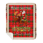 Personalized Gift Plaid Tartan Blanket Clan Sandilands With Moose Lover Xmas Gift Santa Riding Buffalo Plaid Christmas Sherpa Blanket