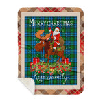Personalized Gift Plaid Tartan Blanket Clan Kerr Hunting With Moose Lover Xmas Gift Santa Riding Buffalo Plaid Christmas Sherpa Blanket