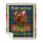 Personalized Gift Plaid Tartan Blanket Clan Paterson Ancient With Moose Lover Xmas Gift Santa Riding Buffalo Plaid Christmas Sherpa Blanket