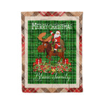 Personalized Gift Plaid Tartan Blanket Clan Blane With Moose Lover Xmas Gift Santa Riding Christmas Fleece Blanket