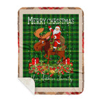 Personalized Gift Plaid Tartan Blanket Clan MacArthur With Moose Lover Xmas Gift Santa Riding Buffalo Plaid Christmas Sherpa Blanket