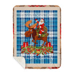 Personalized Gift Plaid Tartan Blanket Clan Roberton With Moose Lover Xmas Gift Santa Riding Buffalo Plaid Christmas Sherpa Blanket
