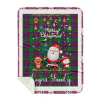 Personalized Gift Tartan Plaid Blanket Clan Logan With Funny Santa Snowman Reindeer Merry Christmas Gift Sherpa Blanket, blue plaid sherpa blanket,blue tartan sherpa blanket,Buchan,buffalo plaid sherpa blanket,christmas sherpa blanket,Christmas Throw Blanket