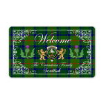Doormat - Welcome Mat Scottish Clan Cranstoun Hunting Tartan Door Mat, Plaid Doormat With Thistle and Two Lion Scottish