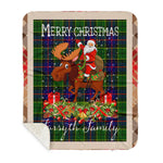 Personalized Gift Plaid Tartan Blanket Clan Forsyth Modern With Moose Lover Xmas Gift Santa Riding Buffalo Plaid Christmas Sherpa Blanket
