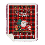 Personalized Gift Tartan Plaid Blanket Clan Cunningham With Funny Santa Snowman Reindeer Merry Christmas Gift Sherpa Blanket, blue plaid sherpa blanket,blue tartan sherpa blanket,Buchan,buffalo plaid sherpa blanket,christmas sherpa blanket,Christmas Throw Blanket