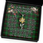 To My Beautiful Soulmate Sunflower Necklace In Your Eyes I Have Found My Home Clan Beveridge Tartan Jewelry For Girlfriend, Tartan Sunflower Pendant Necklace, Scottish Tartan Jewelry, valentine necklace, necklace girlfriend, necklace for wife, cute necklaces for girlfriend, jewelry for girlfriend, to my soulmate necklace, to my future wife necklace