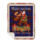 Personalized Gift Plaid Tartan Blanket Clan Home Modern With Moose Lover Xmas Gift Santa Riding Buffalo Plaid Christmas Sherpa Blanket