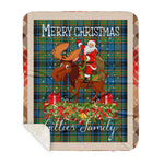 Personalized Gift Plaid Tartan Blanket Clan Gillies With Moose Lover Xmas Gift Santa Riding Buffalo Plaid Christmas Sherpa Blanket