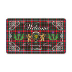 Doormat - Welcome Mat Scottish Clan Cumming Hunting Modern Tartan Door Mat, Plaid Doormat With Thistle and Two Lion Scottish
