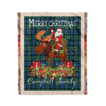 Personalized Gift Plaid Tartan Blanket Clan Campbell Ancient With Moose Lover Xmas Gift Santa Riding Christmas Fleece Blanket
