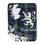 Sherpa Blanket - Tartan Blanket Thistle and Lion Scottish Clan MacKenzie Modern Blue Plaid Blanket, plaid sherpa blanket queen,purple sherpa blanket,queen sherpa blanket,queen size sherpa blanket,red sherpa blanket,scottish tartan blankets,sherpa blanket,sherpa christmas blanket