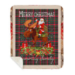 Personalized Gift Plaid Tartan Blanket Clan Cumming Hunting Modern With Moose Lover Xmas Gift Santa Riding Buffalo Plaid Christmas Sherpa Blanket