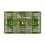Doormat - Welcome Mat Scottish Clan Cunningham Dress Green Dancers Tartan Door Mat, Plaid Doormat With Thistle and Two Lion Scottish