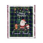 Personalized Gift Tartan Plaid Blanket Clan Lamont With Funny Santa Snowman Reindeer Merry Christmas Fleece Blanket, Home Living Room, Plaid Blanket, Tartan Blanket, Scottish Blanket, Buffalo fleece blanket, Christmas Blanket