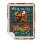 Personalized Gift Plaid Tartan Blanket Clan Lauder With Moose Lover Xmas Gift Santa Riding Buffalo Plaid Christmas Sherpa Blanket