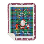 Personalized Gift Tartan Plaid Blanket Clan Bowie With Funny Santa Snowman Reindeer Merry Christmas Gift Sherpa Blanket, blue plaid sherpa blanket,blue tartan sherpa blanket,Buchan,buffalo plaid sherpa blanket,christmas sherpa blanket,Christmas Throw Blanket
